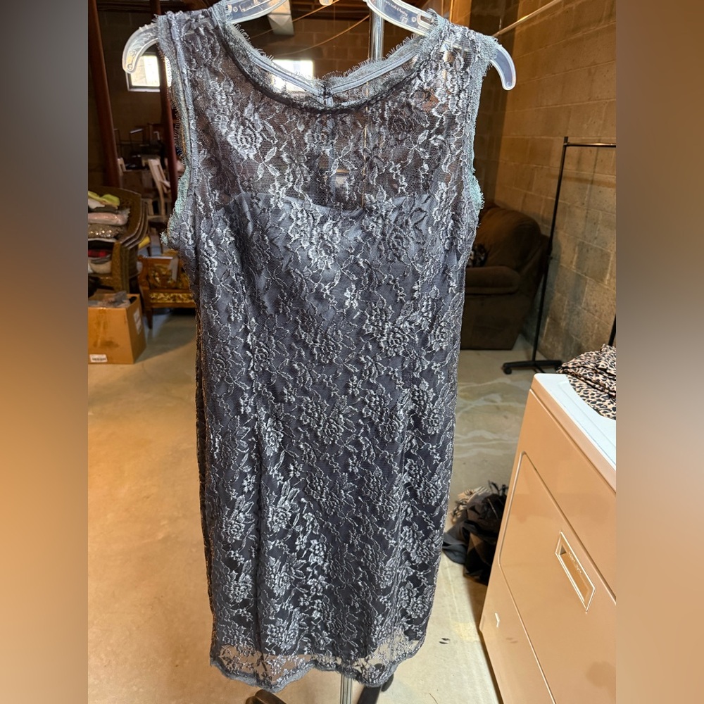 Simply Liliana Lace Overlay Midi Dress - Charcoal